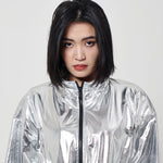 CHROME ZIP HOODIE WOMAN / SILVER